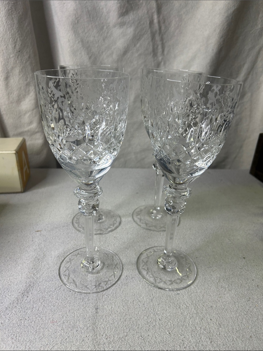 Rogaska Gallia Clear Cut Crystal Wine / Water Goblet with Etched Pattern